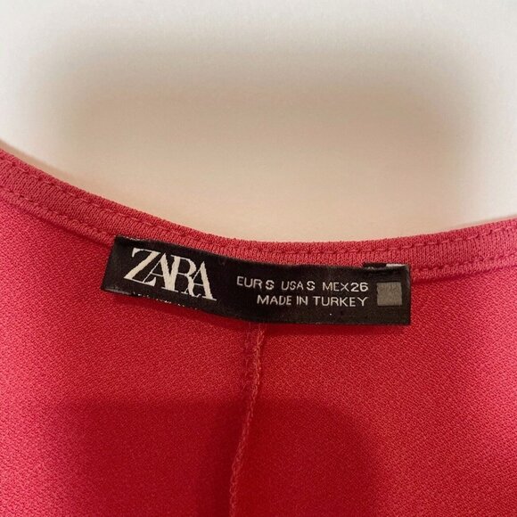 Zara Womens Elastic Waist Midi Dress Pink Size S V-Neck Smocked Formal - Picture 2 of 7